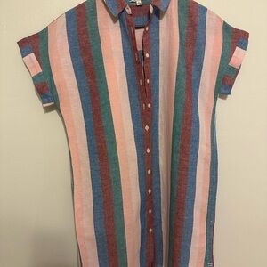 Madewell Pink and Blue Casual Button Down Shirt Dress